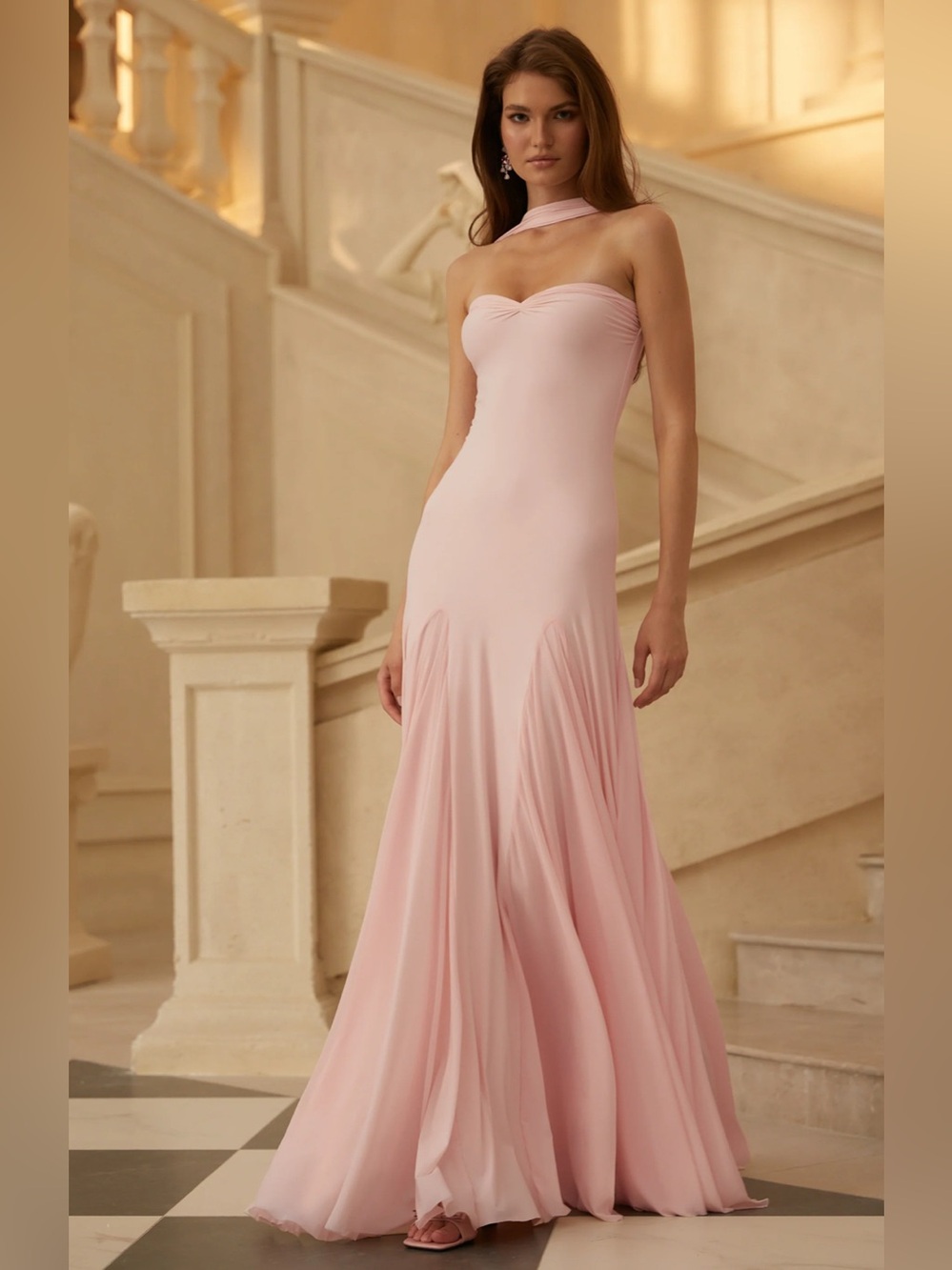 Miss Rosier Strapless Light Blush Pink Evening Gown